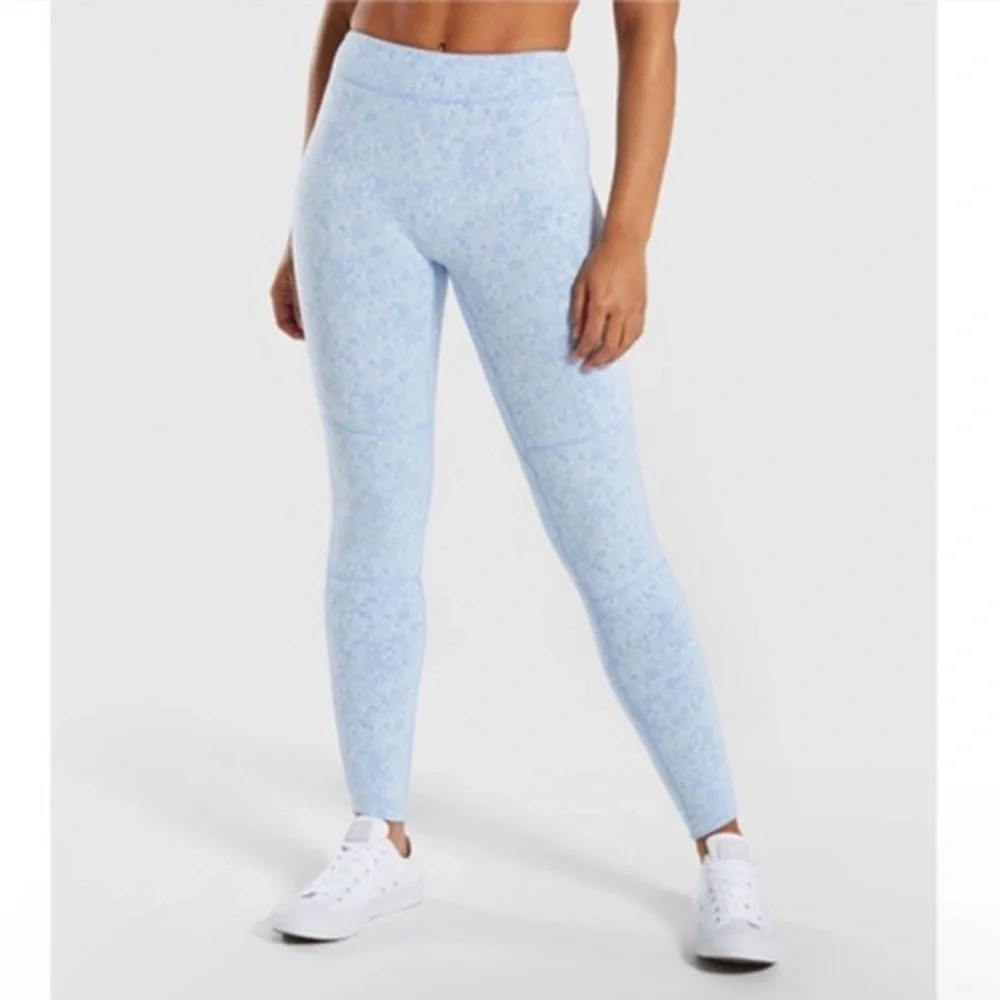 Gymshark Fleur Textured Leggings Malibu Blue Marl Medium High Rise Pilates yoga